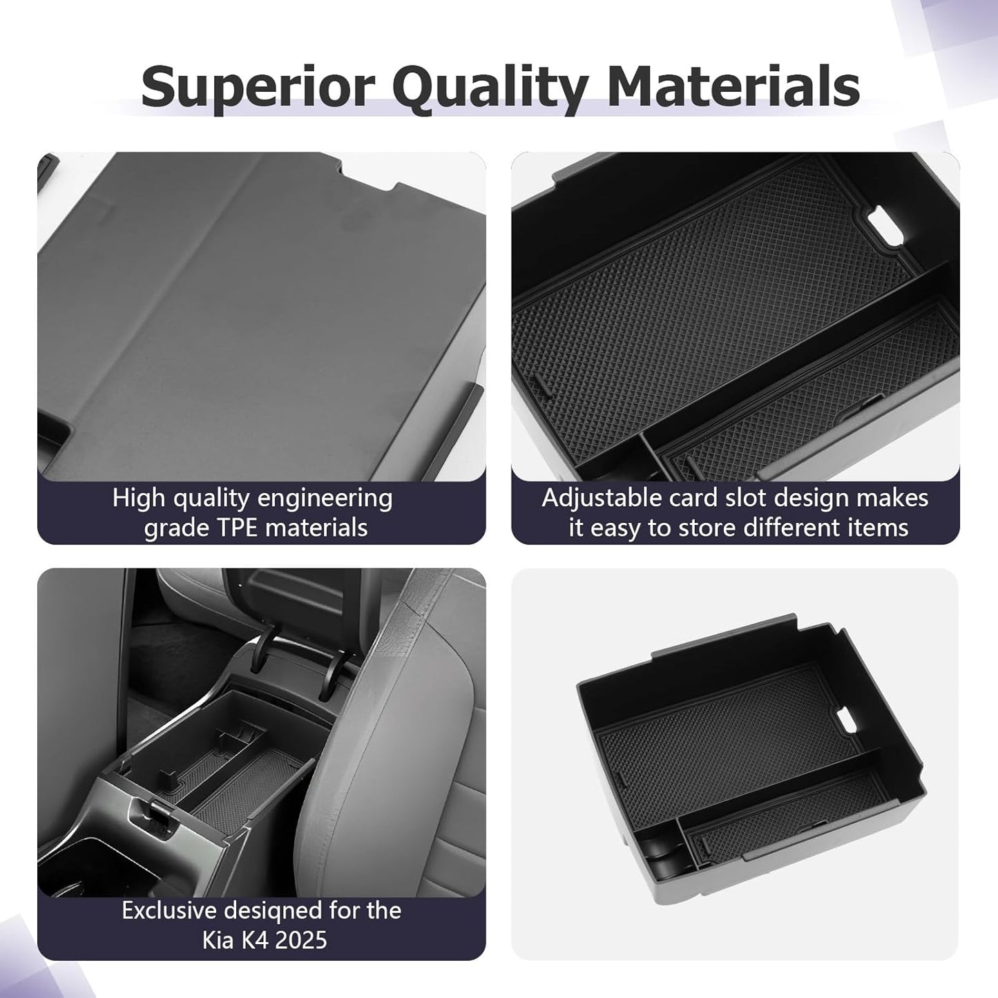 LUWU 2025 K4 KIA Center Console Organizer Compatible with 2025 Kia K4 LX/LXS/EX/GT-Line/GT-Line Turbo Accessories Armrest Console Organizer Armrest Insert Tray 2025 Kia K4 Black-Trim