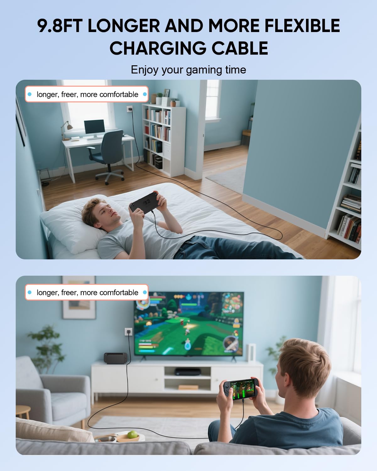 (9.8FT) Switch 2 Charging Cable - for Nintendo Switch 2 AC Power Adapter, 60W Switch 2 Charger Power Cord Extra Long , Support 4K TV Dock Mode [𝐀𝐂 𝐀𝐝𝐚𝐩𝐭𝐞𝐫 𝐂𝐨𝐫𝐝 𝐑𝐞𝐩𝐥𝐚𝐜𝐞𝐦𝐞𝐧𝐭]