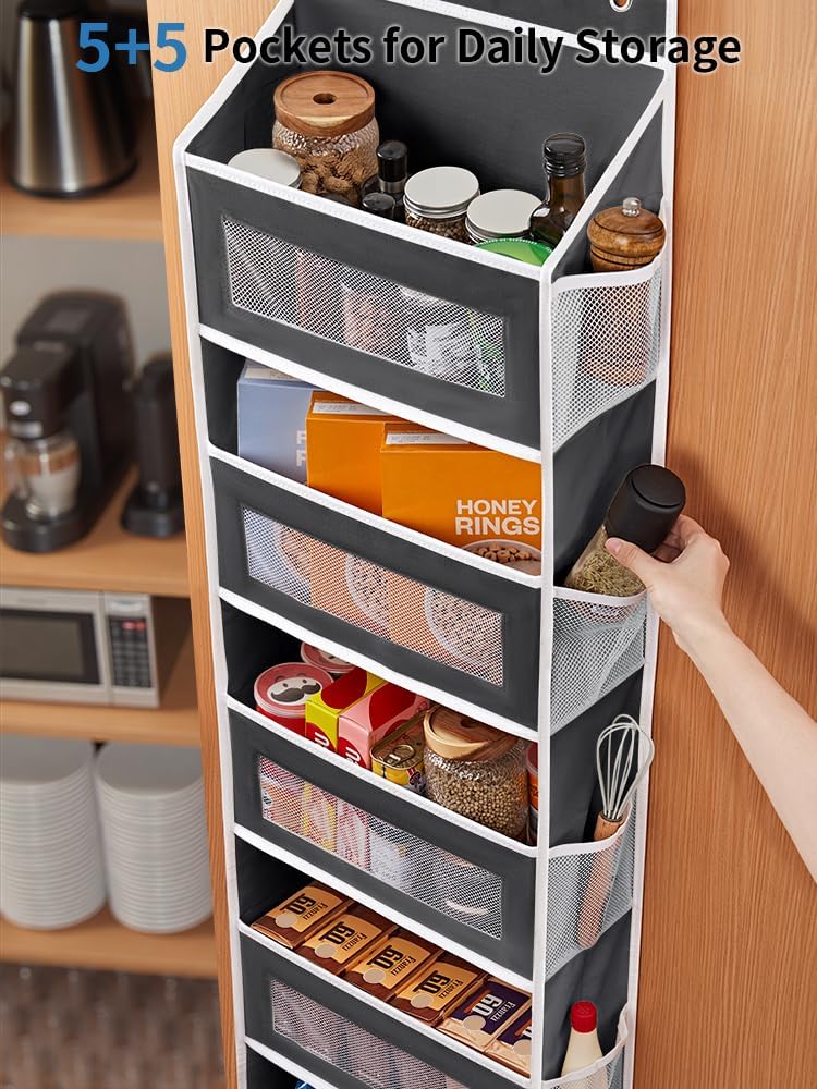 JARLINK 2 Pack Over The Door Organizer Storage, 5 Shelf Hanging Door Organizer with 5 Large Capacity Pockets, Anti Tilt 44 lb Load Behind Door Storage for Bedroom, Bathroom, Pantry, Nursery, (Black)