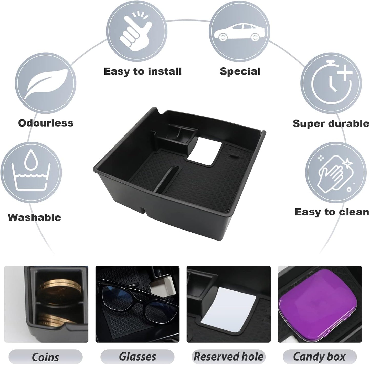 SKTU 2022 2023 2024 2025 2026 Toyota Corolla Center Console Organizer 2020-2025 2026 Corolla E210 Console Tray 2024 2025 2026 Corolla Accessories Insert Tray with USB Hole and Coin Holder (Black)