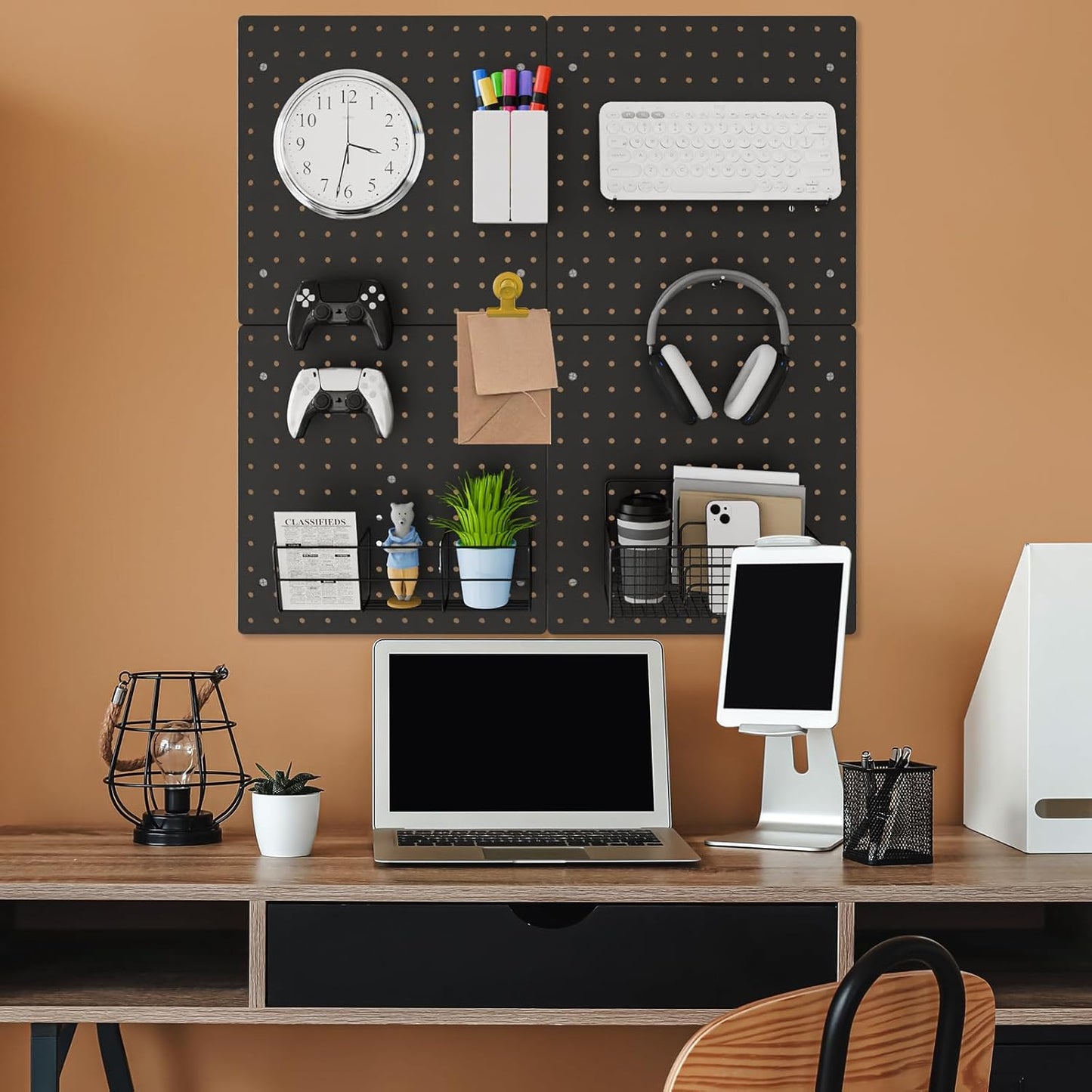 FZK 36pcs Pegboard Kit, Peg Board,Peg Board Hooks,Includes 4 Black Pegboard and Pegboard Accessories,Pegboard with Hooks,Plastic Pegboard,Pegboard Wall Organizer, Garage Storage