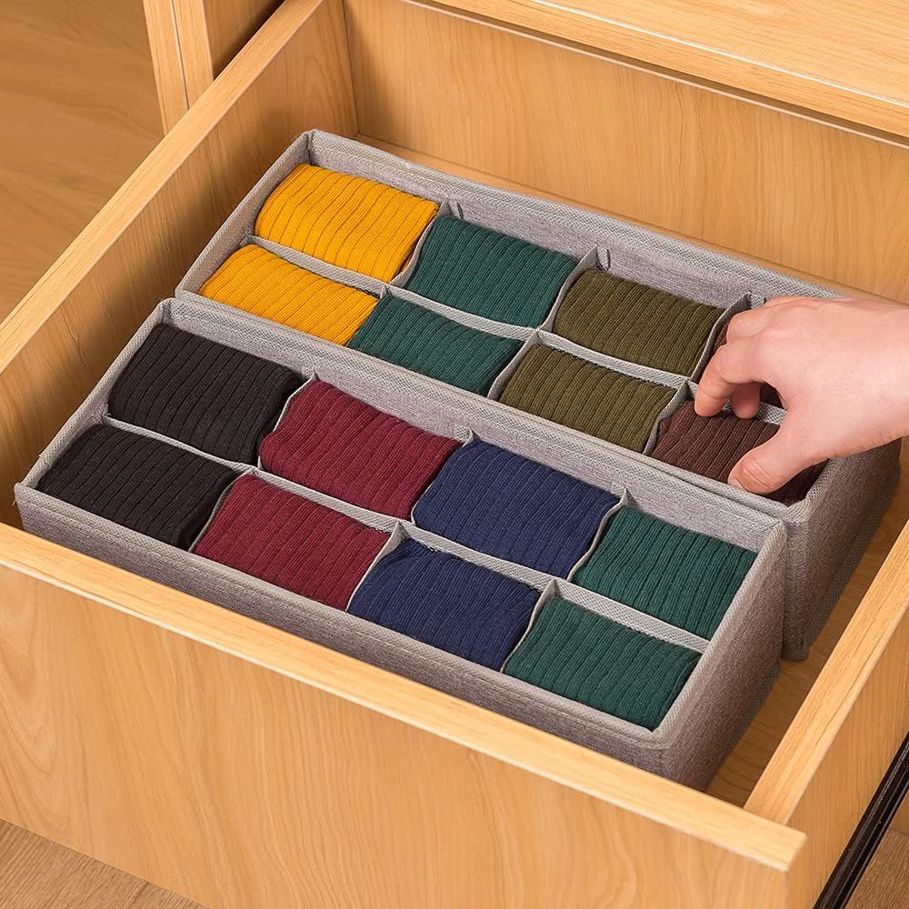Qozary 3 Pack Sock Underwear Drawer Organizer Dividers, Collapsible Cabinet Closet Storage Boxes for Clothes, Socks, Lingerie, Underwear, Tie, Belt, Baby, Bedroom