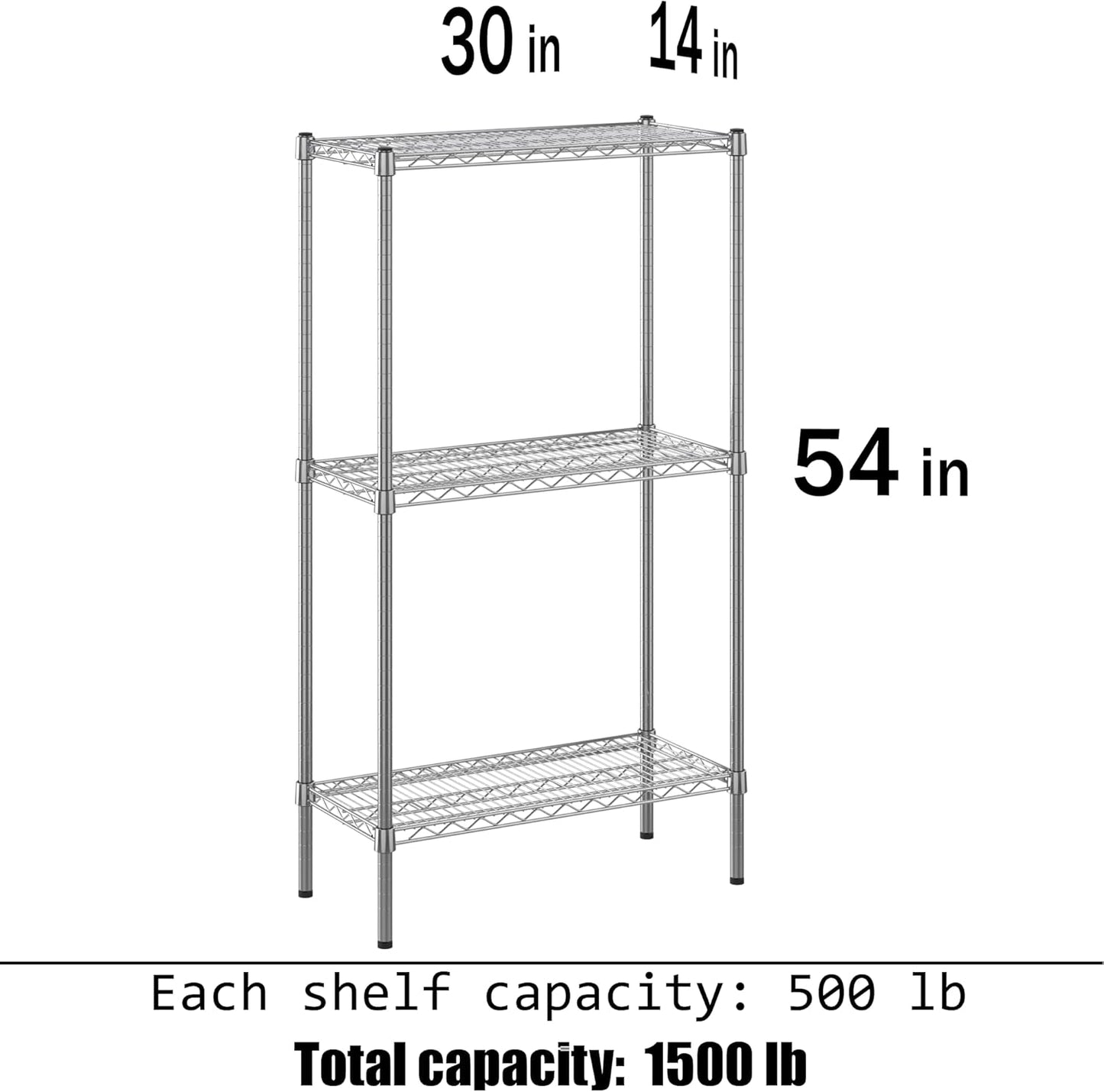 14" Deep x 30" Wide x 54" Height Wire Shelving Kit | 3-Tier | NSF Commercial Storage Rack Unit