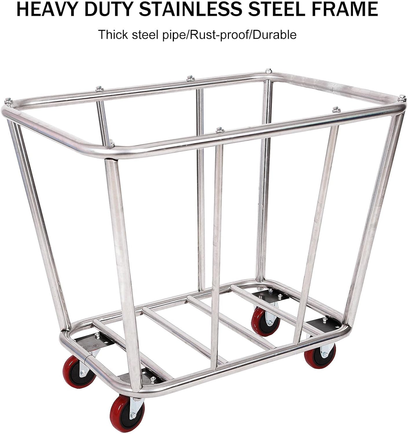 Laundry Cart Commercial/Home,10 Bushels Heavy Duty Large Stainless Steel Rolling Laundry Basket with Wheels，for Laundry/Toys/Sundries Organizer and Storage,260LBS Load