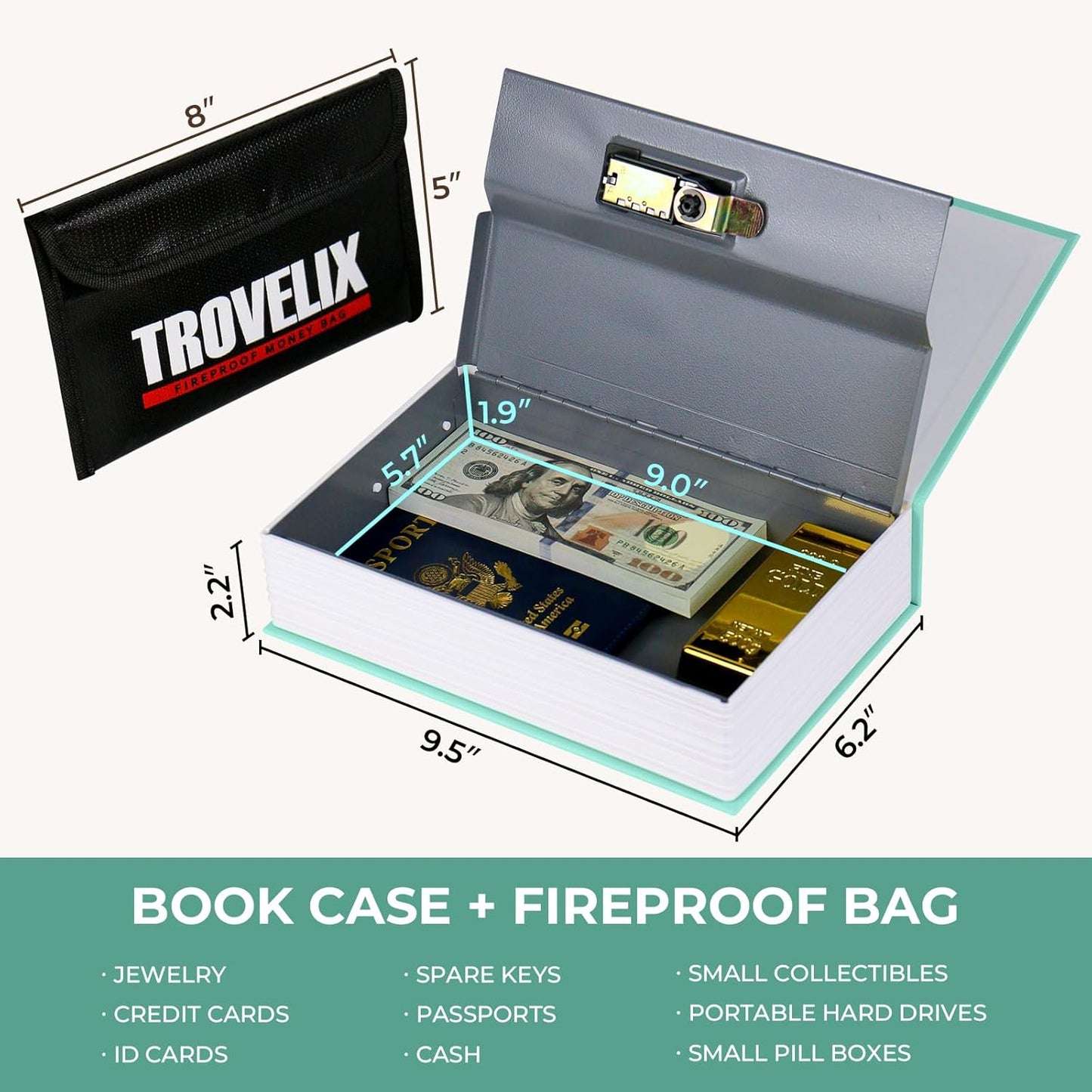 Book Safe with Combination Lock, Hidden Safe (9.5 x 6.2 x 2.2 Inch) with Fireproof Bag, Secret Diversion Safe, Hollow Book Box Hidden Storage, Money Safe Box for Cash (LITTLE WOMEN)