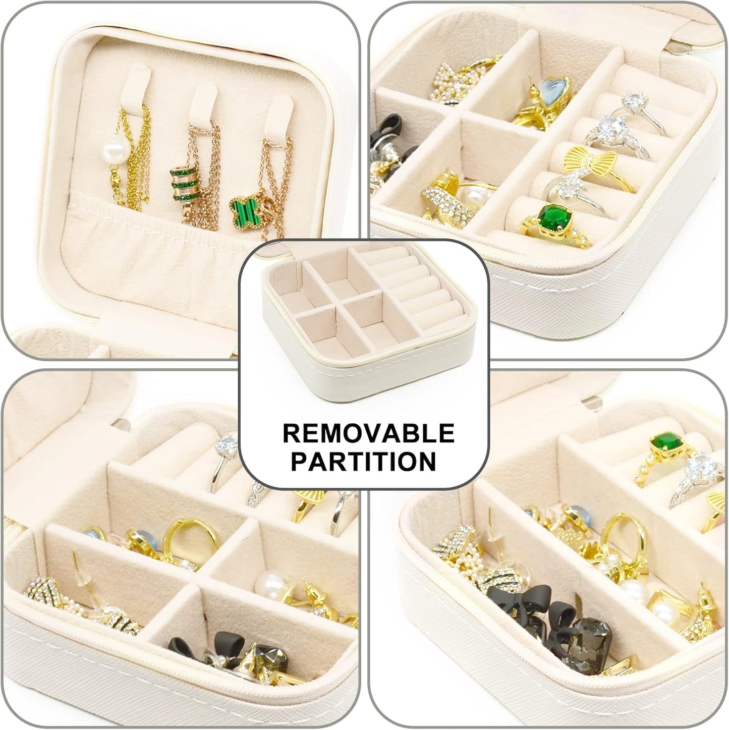 KEINE MARKE Small Jewelry Box, Travel Portable Jewelry Case for Ring, Pendant, Earring, Necklace, Bracelet Organizer Storage Holder Boxes (white*4).