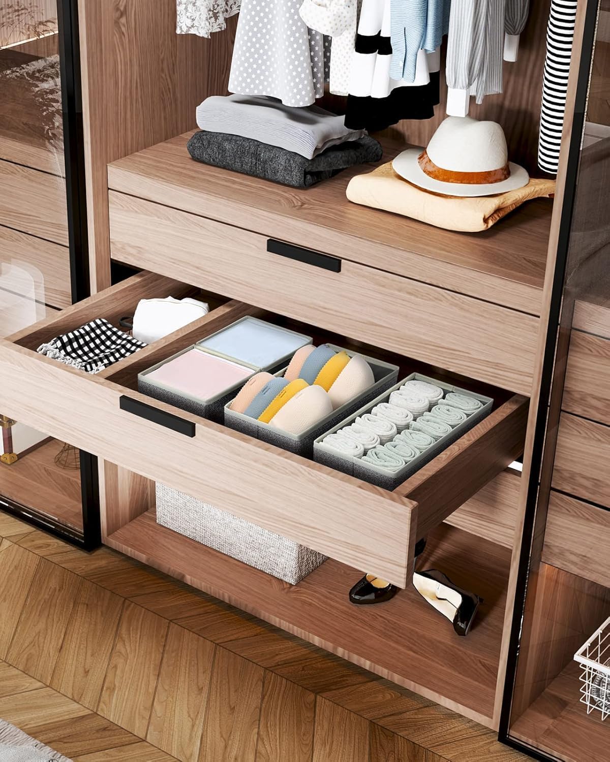 DIMJ Drawer Organizer Clothes Storage - 16 Pack Baby Dresser Organizer for Nursery, Foldable Drawer Dividers for Bedroom Closet Organization, Fabric Storage Bins for Socks, Underwears, Bras