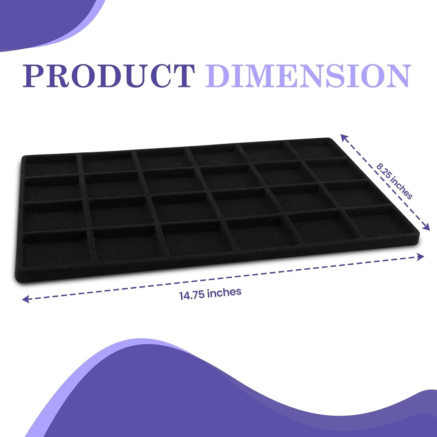 Novel Box 5 Pack 24-Slot Black Liner Jewelry Storage Tray Inserts 14.75x8.25x1 Inches - Jewelry Organizer Pad for Drawers & Store Displays - Jewelry Display Pads for Rings Earrings & Pendants