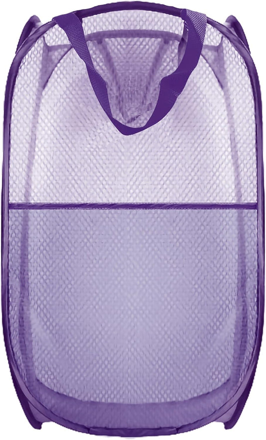 Collapsible Pop Up Laundry Hamper, Extra Large Mesh Foldable Laundry Basket, 28" x 16" x 16"(Purple)