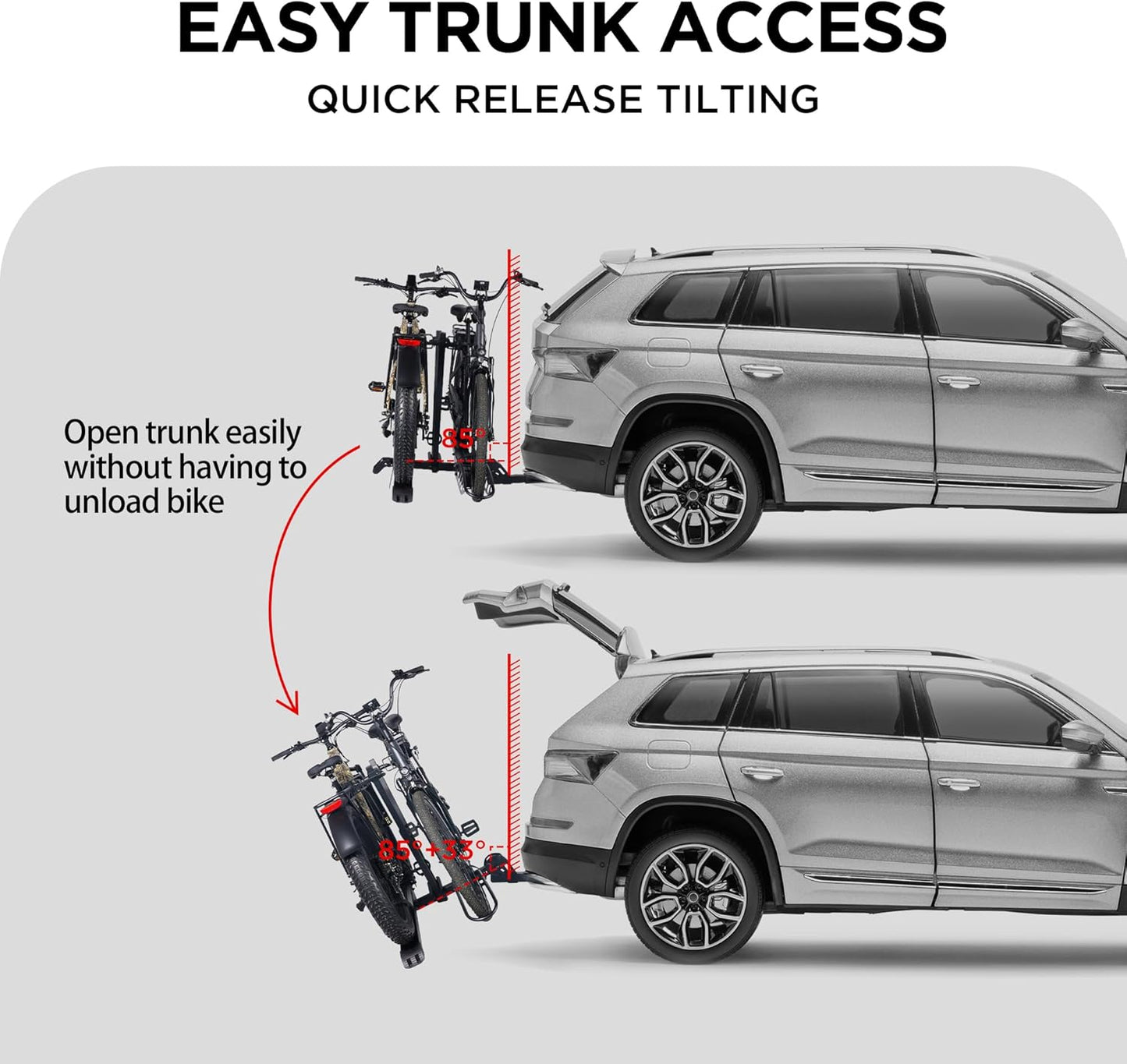Hitch Mount 2 EBike Rack, 200 lbs Capacity Electric Bike Carrier Foldable Platform Mount, Up to 5-inch Fat Tire Bicycle for 2'' Receiver Cars Trucks SUVs Minivans RV, Trailer