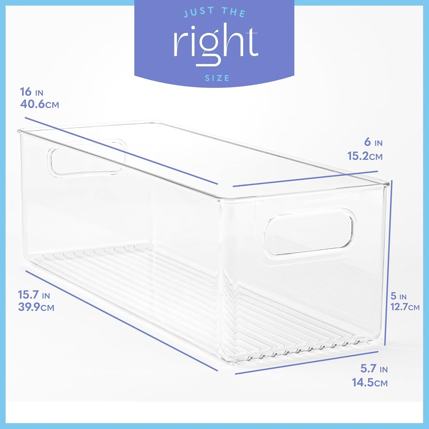 primebox Plastic Food Storage Clear Container Bin with Handles for Organizing Kitchen, Pantry, Fridge, Freezer, Pantry,Bathroom. 16"x6"x5"
