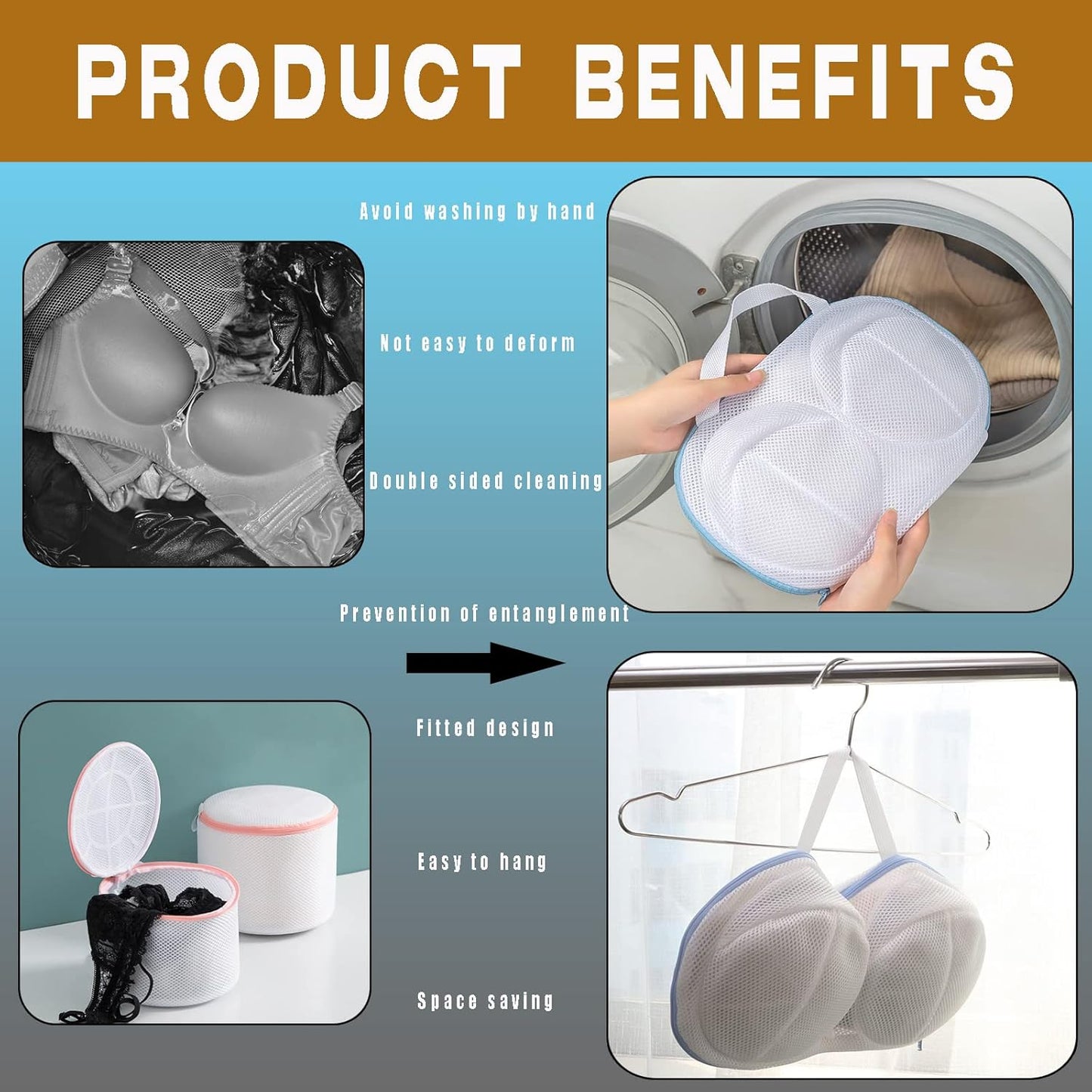 Large Bra Laundry Bags for Washing Machine, Fits All Cups Anti Deformation Bra Washing Bag, Lingerie Bags for Washing Delicates (2 Pack White)