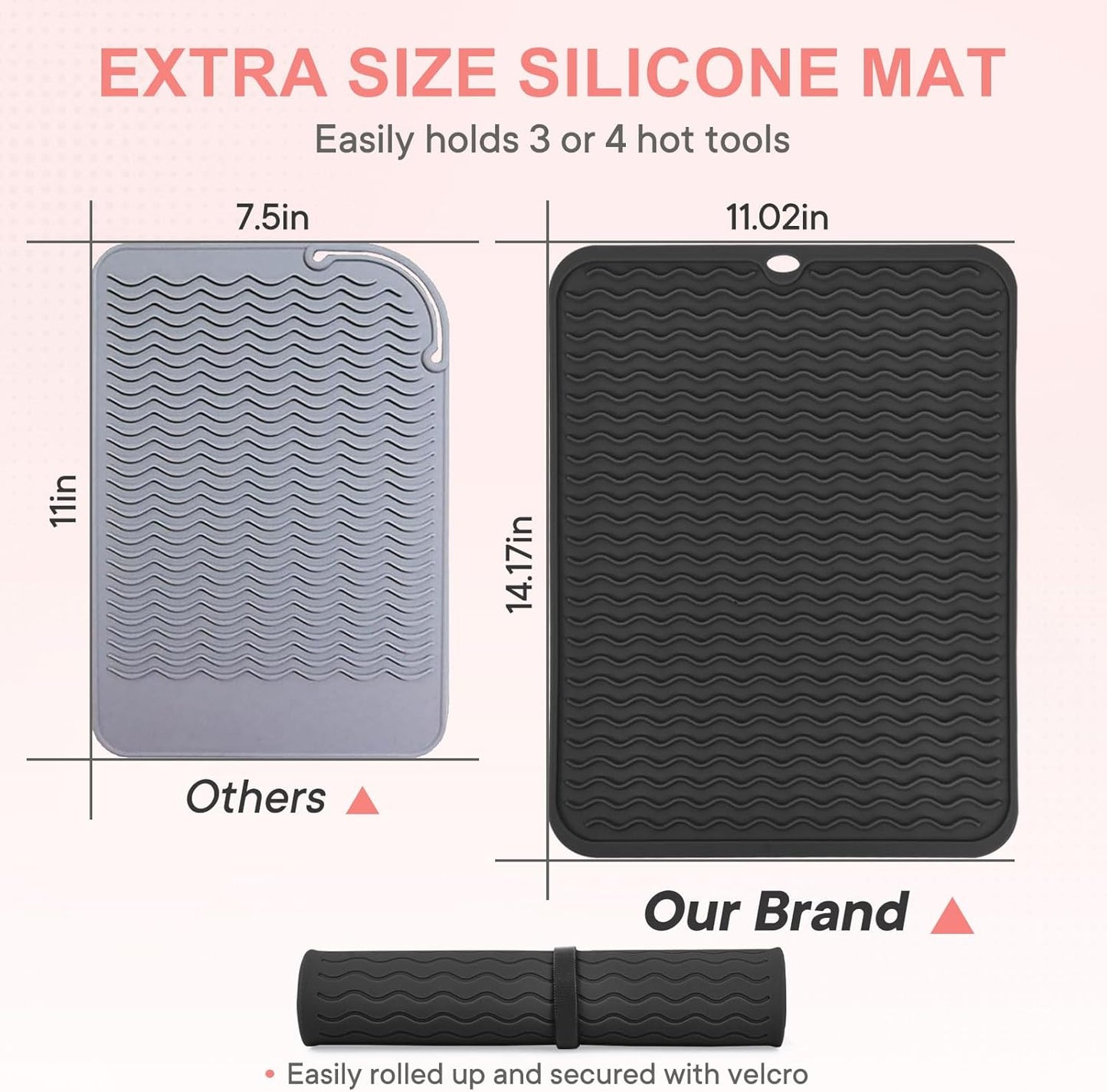 Oversize Silicone Heat Resistant Mat, Portable Travel Mat Cover with Velcro for Curling Irons, Flat Irons, Hair Straightener and Hot Hair Styling Tools(14.2" x 11")