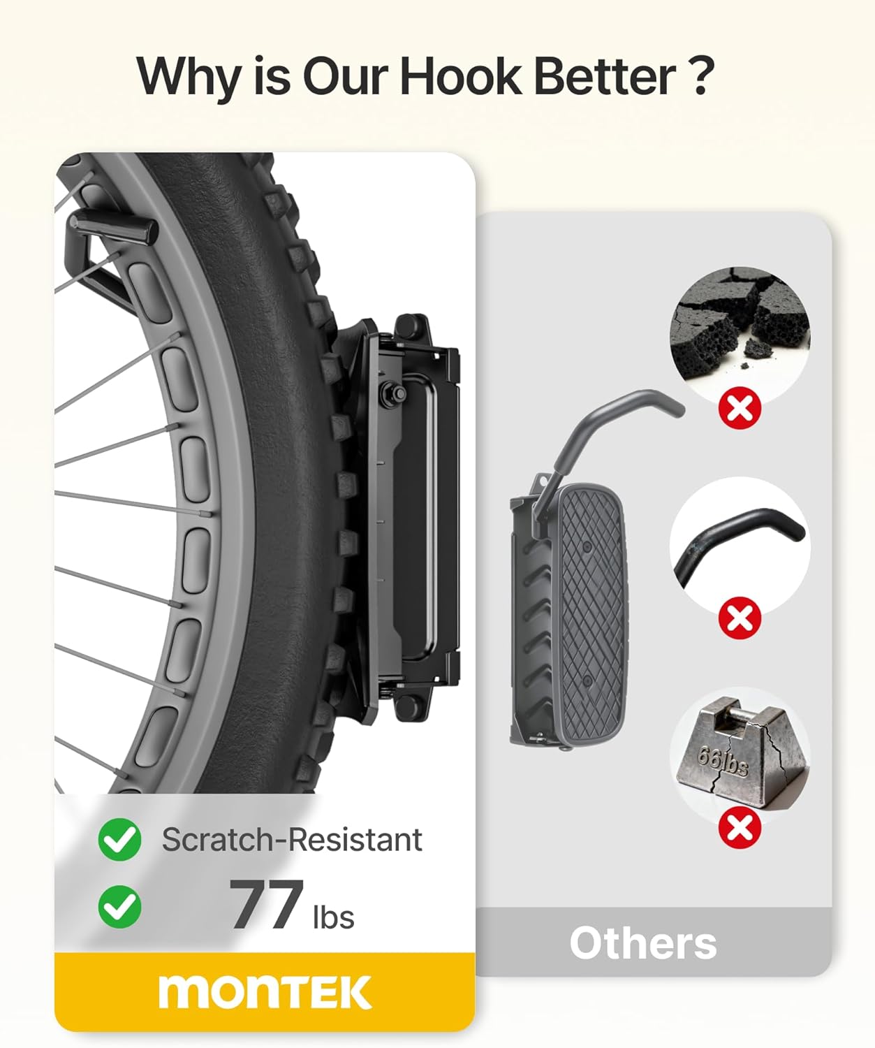 monTEK Bike Wall Mount for 4.5" Tire Width, Swivel Bike Wall Hanger Holds Up to 77lbs, Space-Saving Bike Rack Garage, Heavy Duty Bike Storage for Bedroom Home Office, 2 Pack