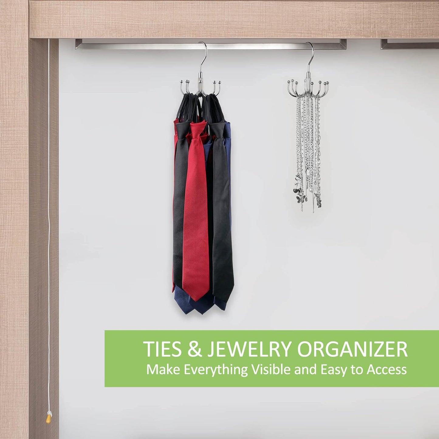 Belt Hanger, Rotatable Belt Organizer for Closet, Accessories Rack, Space Saving Hanging Holder Storage Hook for Belt, Tie, Scarf, Purse, Bra, Tank Top, Silver