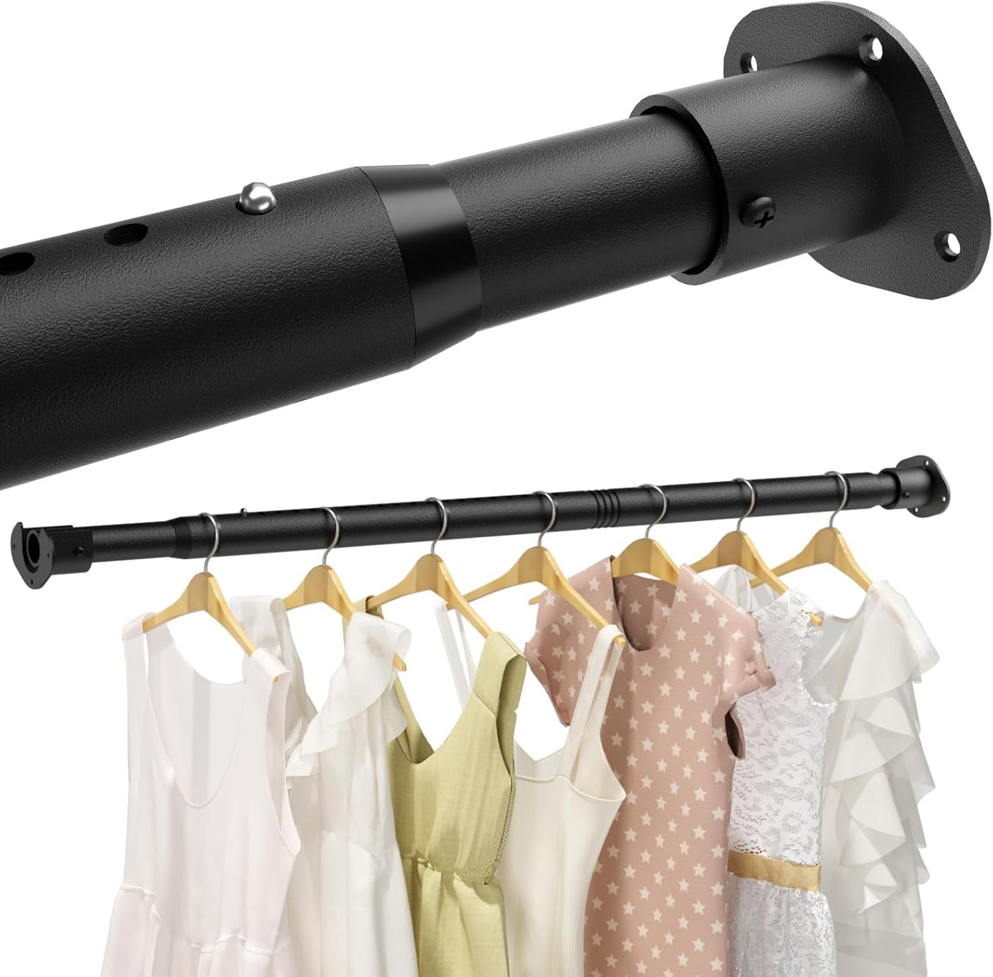 Closet Rods for Hanging Clothes, 16.5 to 102 Inches Adjustable Closet Rod, Heavy Duty Clothes Hanging Rod for Closet Wardrobes Laundry