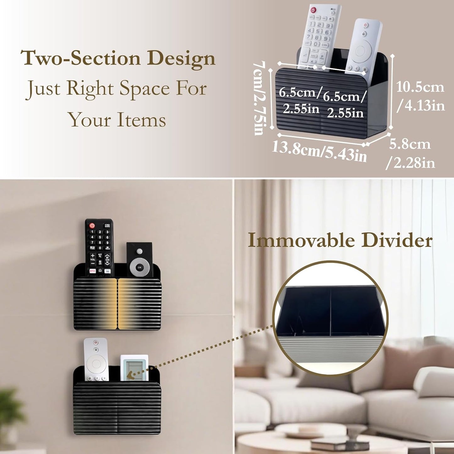 LINFIDITE 2 Pack Adhesive TV Remote Control Holder Wall Mount TV Remote Holder For Bedside Wall Remote Control Caddy Storage Organizer Stand Box （For 2 Or 4 Remote Controls – Black）