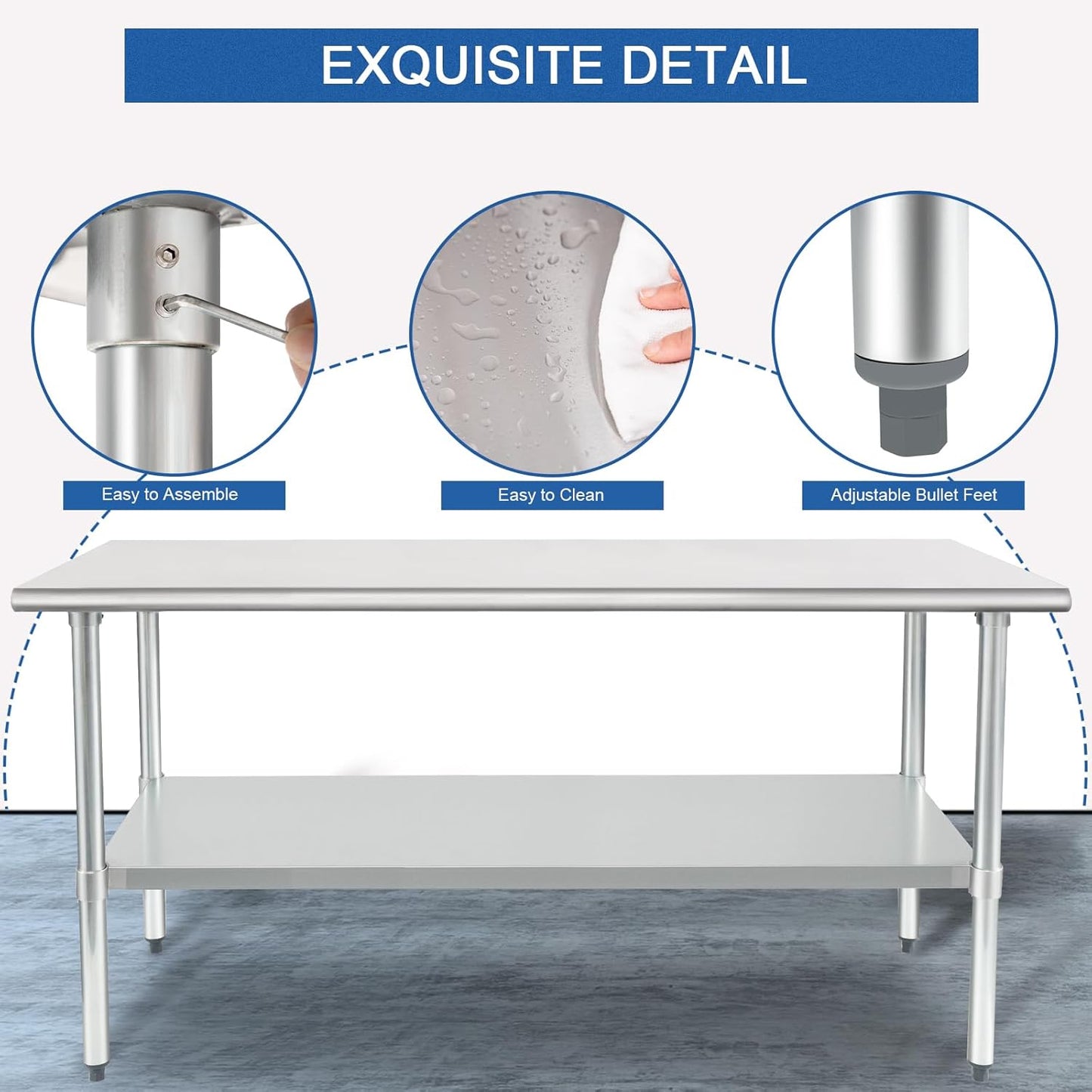HARDURA Stainless Steel Table 30X72 Inches with Undershelf and Galvanized Legs NSF Heavy Duty Commercial Metel Table for Food Prep