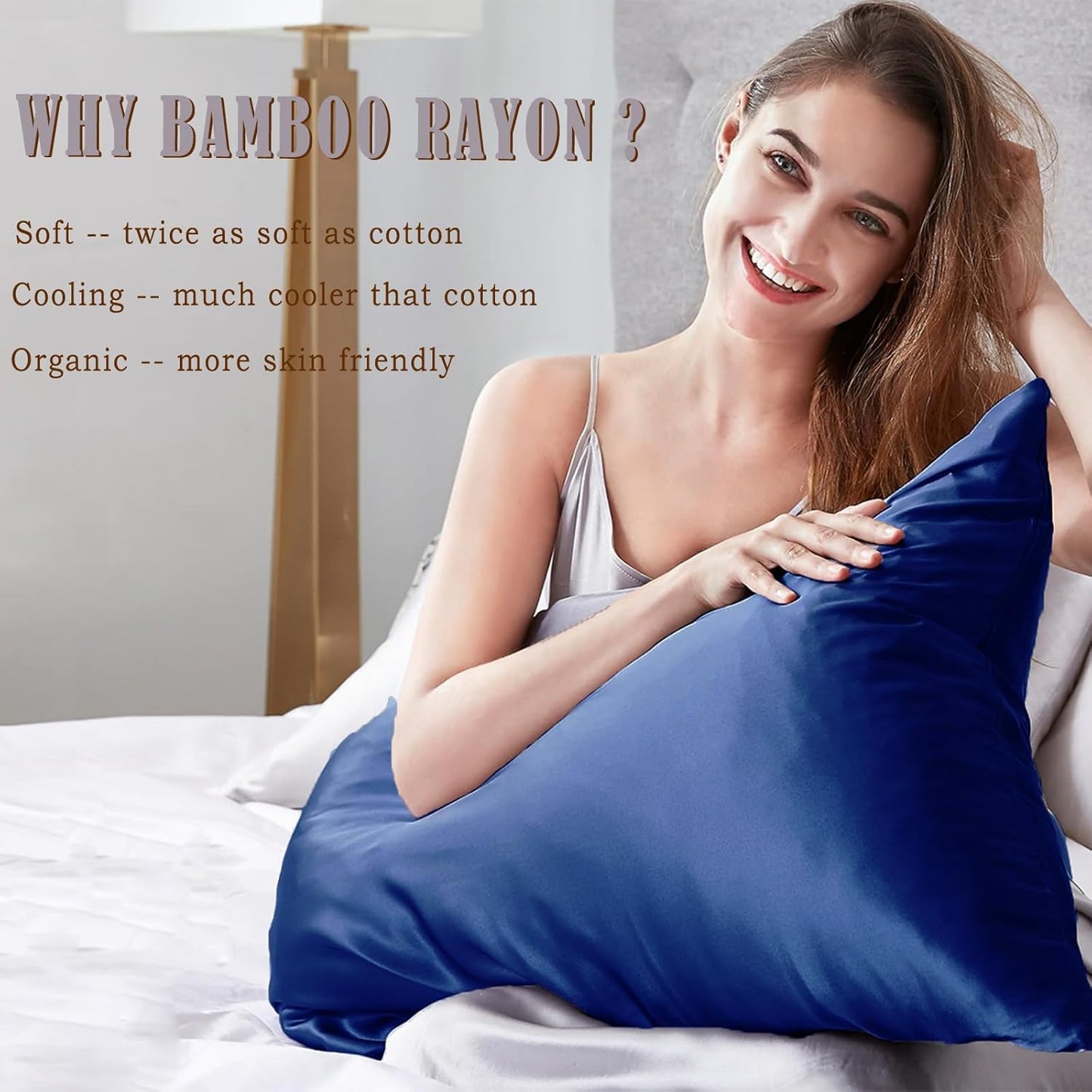 Body Cooling Pillow Cases Cover, Bamboo Rayon Pillowcases with Zipper Closure, Cool & Breathable Pillow Case for Hot Sleepers and Night Sweats, 20x54 inches, Deep Blue
