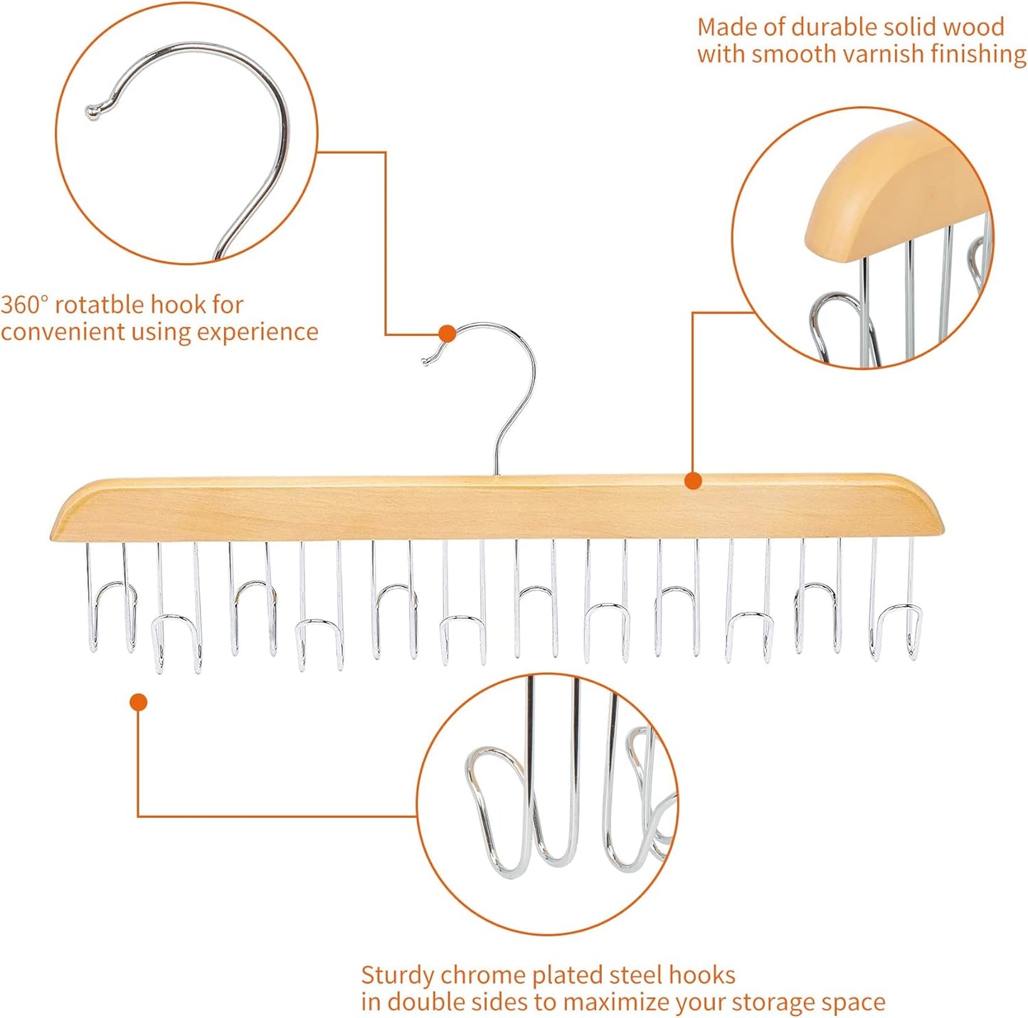 Amazon Basics Wooden Belt Hanger - Natural, 2-Pack