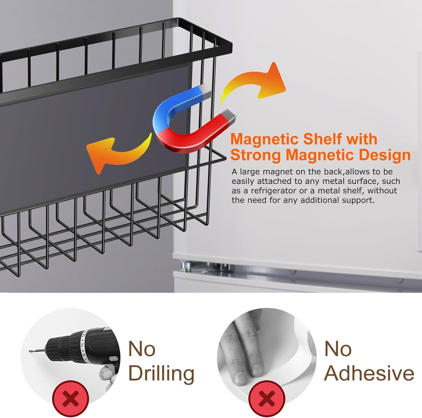 2 Pack Magnetic Wire Storage Baskets, Metal Strong Magnet Hanging Wire Storage Basket Organizer Holder, Magnetic Storage Bin Box Containers for Refrigerator/Whiteboard Classroom/Fridge /Locker