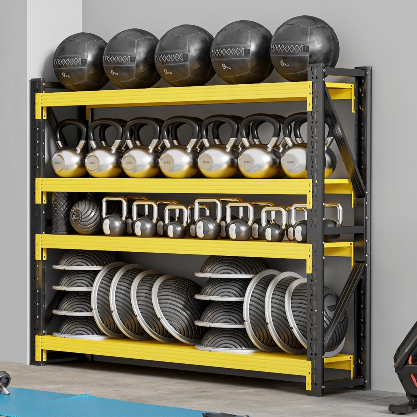 60" W Garage Shelving,4-Tier Heavy Duty Storage Shelves Unit with Adjustable Metal Shelf for Warehouse,Basement,Workshop,5000LBS,60" W x 24" D x 79" H,Black&Yellow