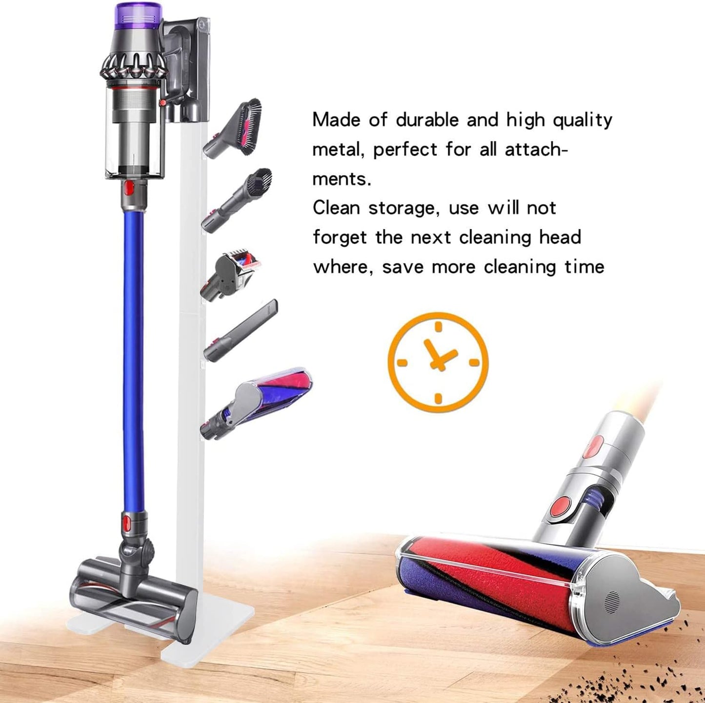Storage-Stand-Docking-Station-Holder Compatible with V15 Detect V11 V10 V8 V7 V6 Cordless Vacuum Cleaners, Stable Metal Organizer Rack(White, 5 Hooks)