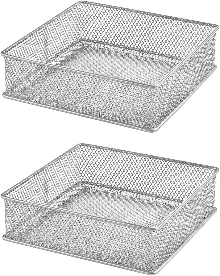YBM HOME Silver Mesh Drawer Cabinet and or Shelf Organizer Bins, School Supply Holder Office Desktop Organizer Basket (2, 6x6x2 Inch)