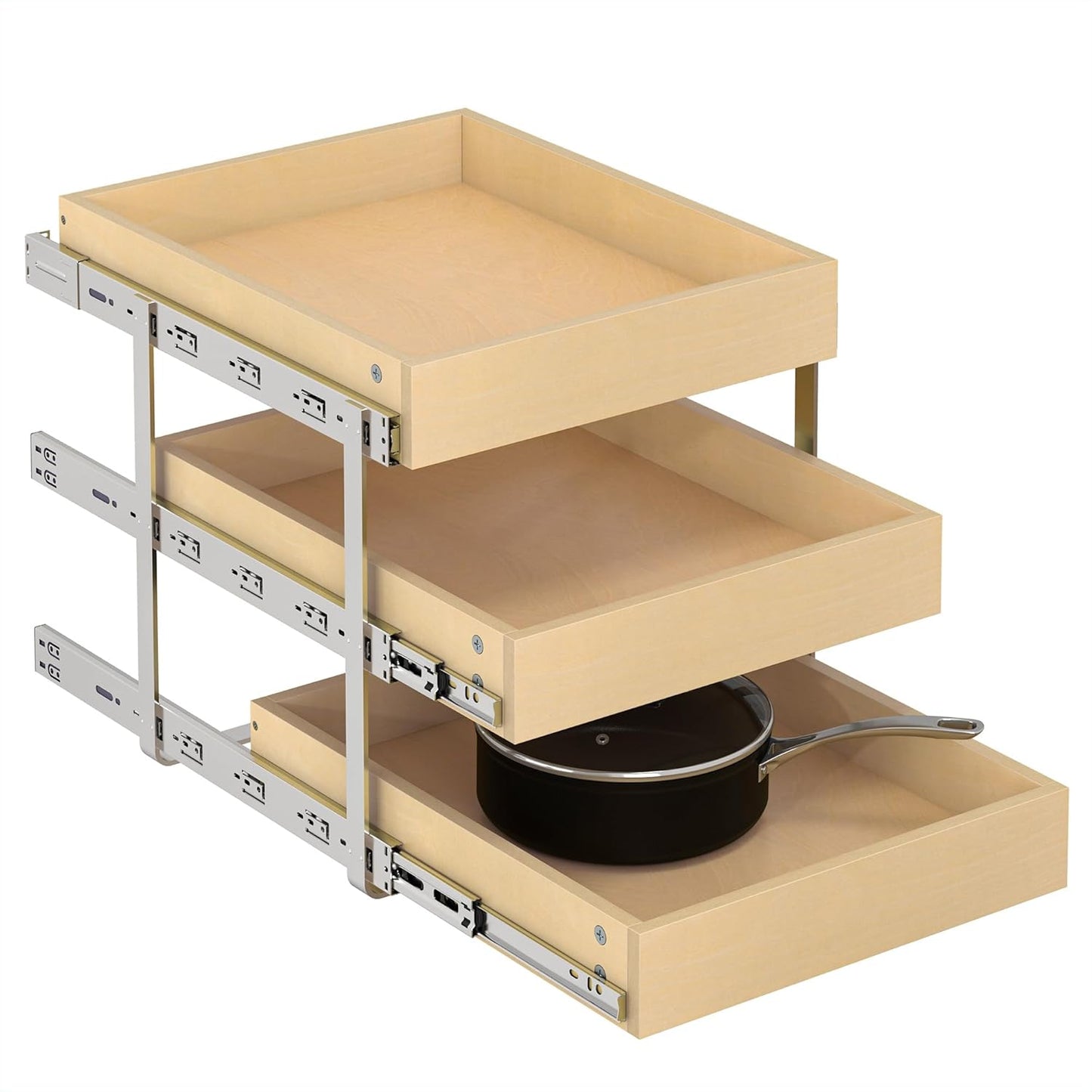 WelFurGeer 3-Tier Pull Out Cabinet Organizer with Soft Close, Heavy-Duty Slide Out Drawers for Cabinets, Pull Out Drawers for Cabinets, Bottom Mount Shelves for Kitchen, Pantry, Bathroom