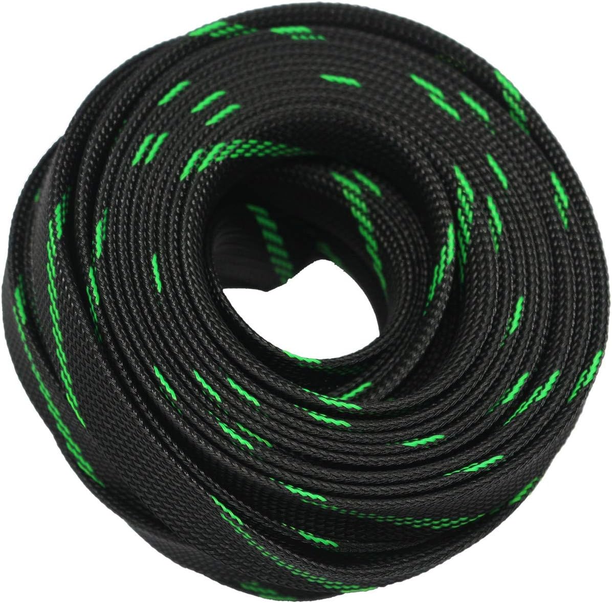 30ft PET Expandable Sleeving Wire Cable Sleeve (2/3", Green&Black)