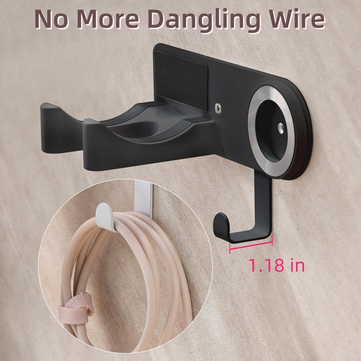 Hairdryer Holder Wall Mounted, Hair Dryer Mount Compatible with Dyson, Magnetic Hair Dryer Hook Adhesive Aluminum Alloy Blow Dryer Wall Mount for Bathroom Black No-Drill/Screw Installation UEMUSI