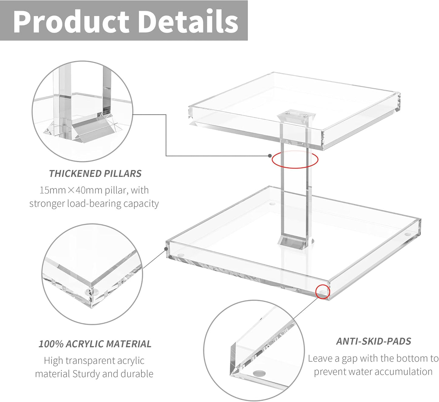 2-Tier Acrylic Perfume Organizer, Display Stand for Dresser & Counter, Vanity Trays Makeup Storage Holder, Bathroom & Kitchen Organizer (12x8)