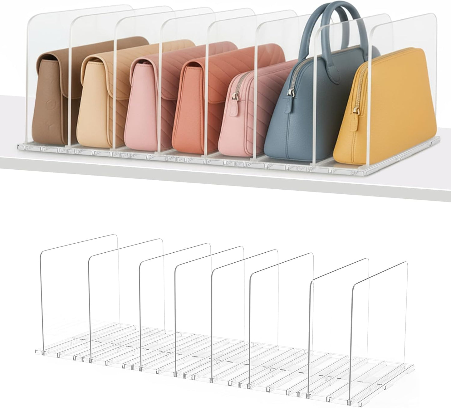 Adjustable Bag & Purse Organizer for Closet | Clear Shelf Dividers for Closet Organization, Vertical Handbag Separator for Sweater, Shirts & Clutches, Perfect for Bedroom, Living Room, Home