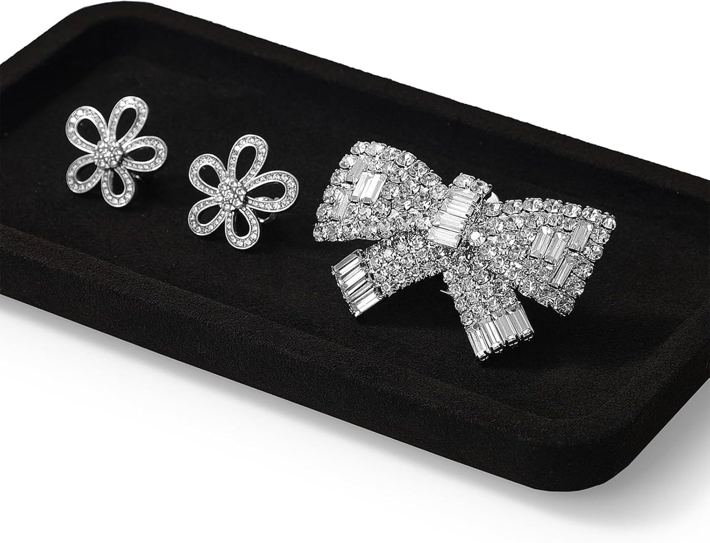 Microfiber Jewelry Display Flat Tray for Rings Earrings Necklace Bracelet, Jewelry Photograph Display Catchall Organizer Tray Dish(S,Black)