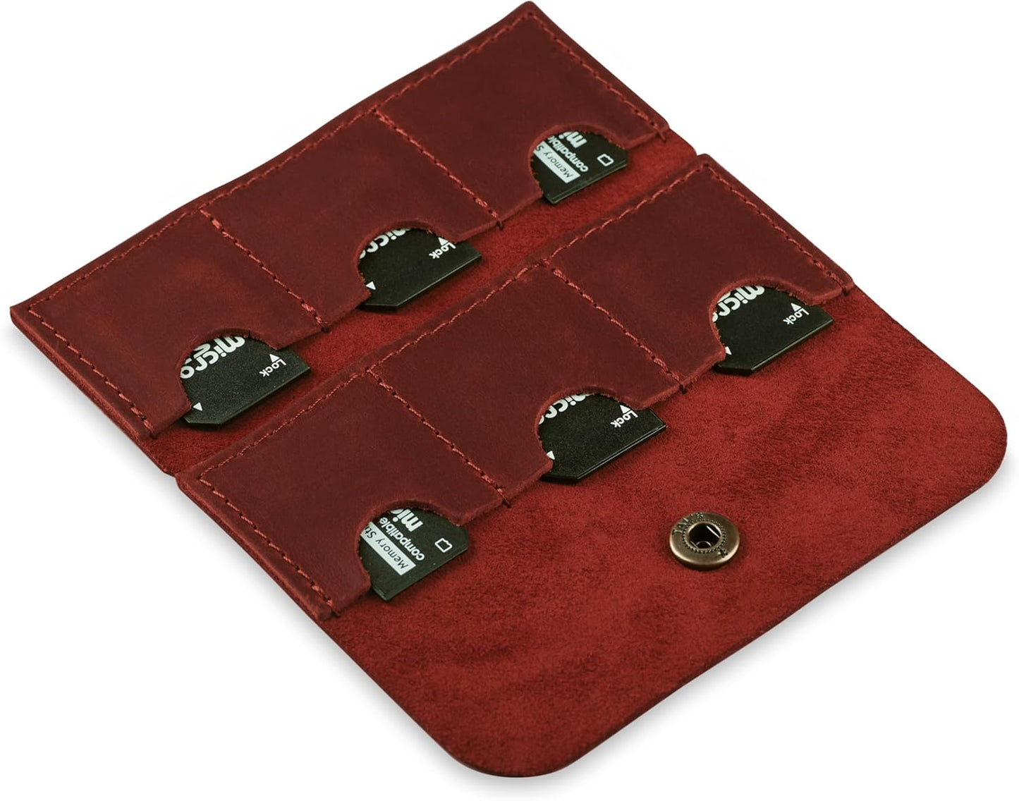 Cognac Leather SD Card Holder - Micro SD & Memory Card Organizer & Storage Case for Travel