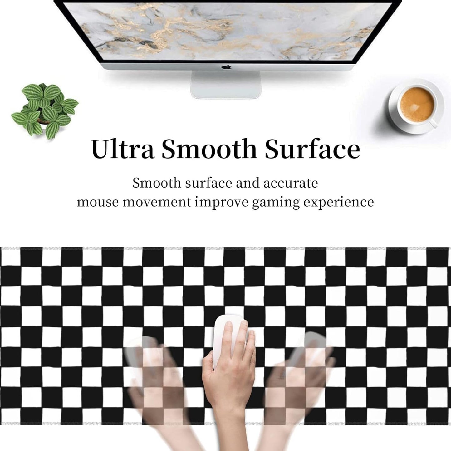 Black and White Checkered Gaming Mouse Pad, Large Mouse Pad for Desk Mat XXL XL Mousepad, Big Keyboard Pad Office Desk Accessories Decor