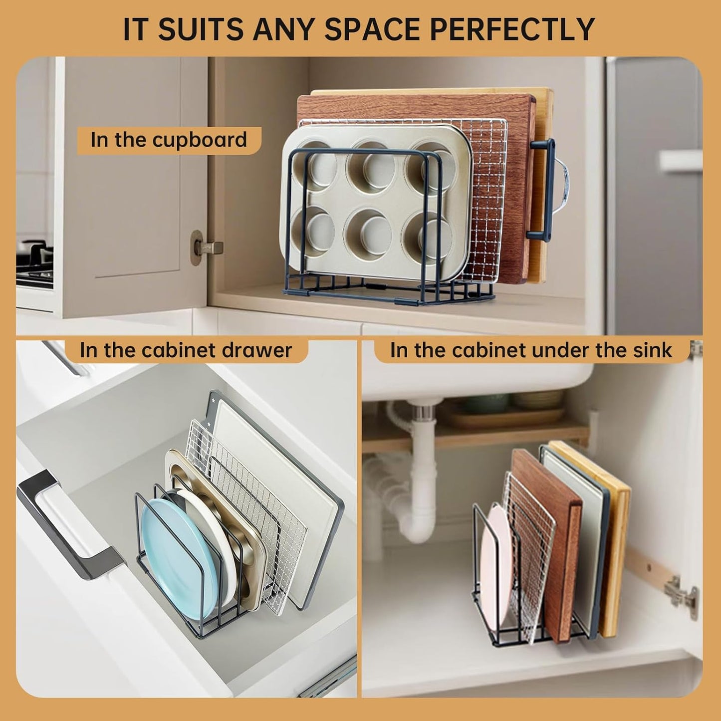 Cutting Board Organizer,Kitchen Cabinet Organizer,Divided Rack with 5 Slots for Baking Trays,Space-Saving Kitchen Storage for Cookie Sheet,Thin Pans and Baking Sheets Holder (small-1pcs)