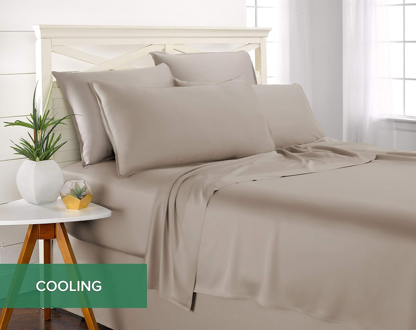 Queen Pillowcases by Pure Bamboo, Genuine 100% Organic Viscose Derived from Bamboo, Luxuriously Soft & Cooling, Double Stitching, Envelope Closure (2 Queen Pillowcases, Sand)