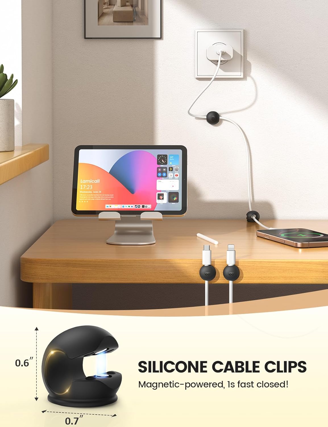 Lamicall 12Pack Magnetic Cord Organizer, Desk Desktop Dorm Organizer Decor Accessories, Silicone Mini Cable Management Clips for Phone Charger Cable, Cord Holder for Nightstand Home Office