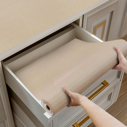 Shelf and Drawer Liner for Kitchen Cabinets Non-Adhesive, Strong Grip Non-Slip Thickened Cabinet Liners for Shelves, Waterproof Mats for Dresser Cupboard, Khaki, 23 in x 30 Feet