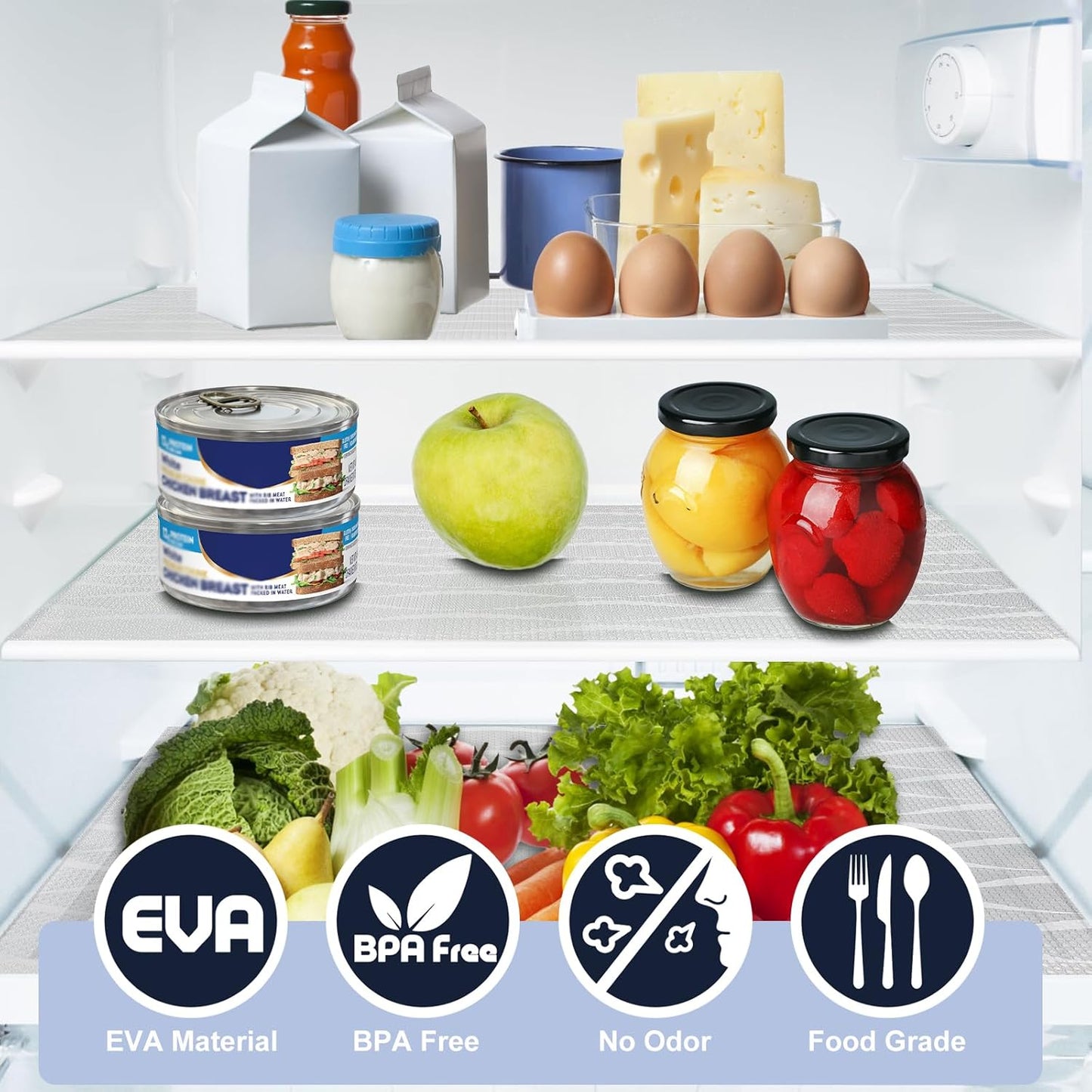 Shelf Liner, Waterproof Refragerator Liner, Drawer Liners for Kitchen Cabinet, Bathroom Sink Mat No Slip Cupboard Mats Non Adhesive Fridge Liner EVA Place Mats Roll - Clear Wave 17.5"×118"