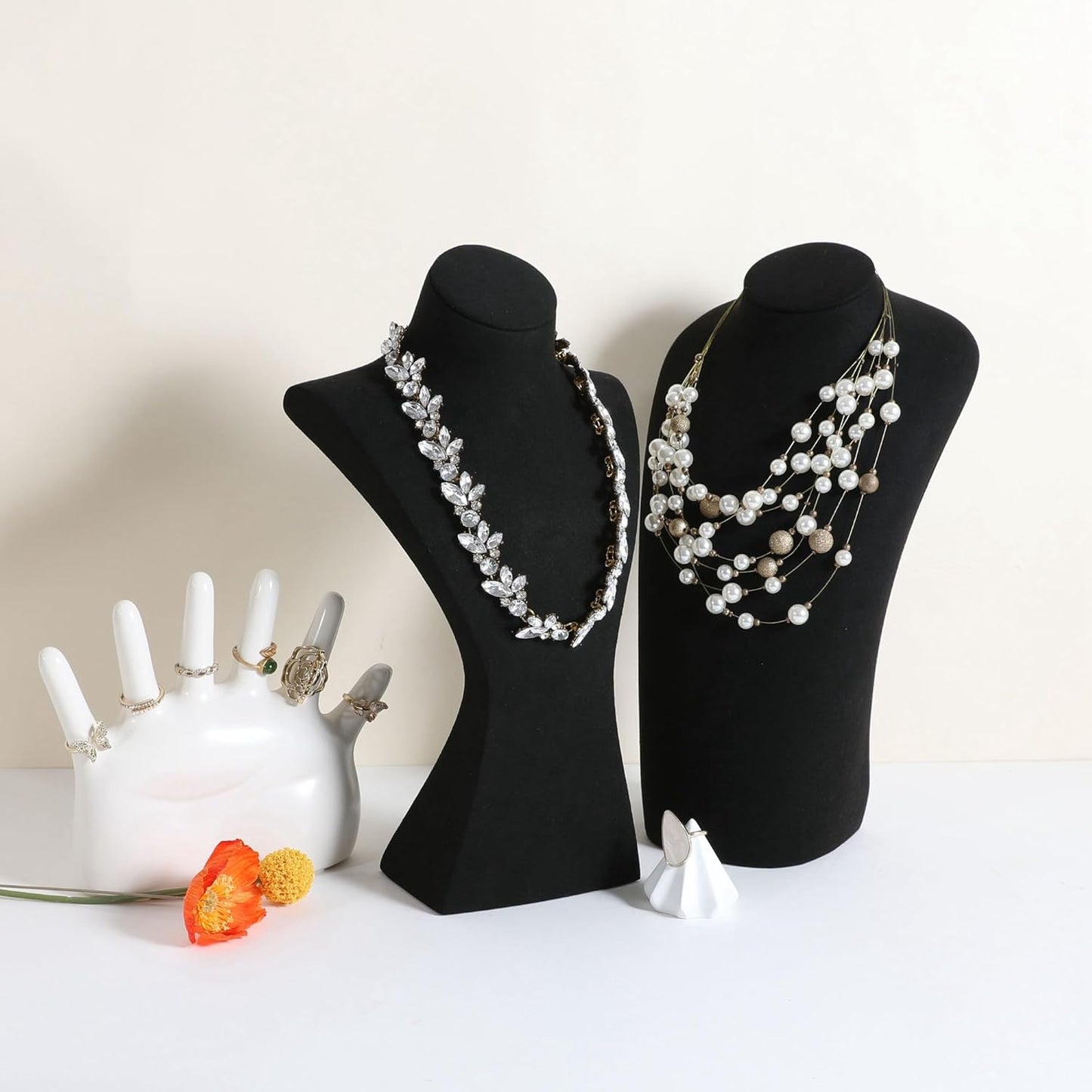 GemeShou Black necklace storage hanger stand jewelry organizer, Velvet jewelry stand necklace holder, jewelry mannequin bust for necklaces, jewelry bust display stands【Black-Large height 12 inch】