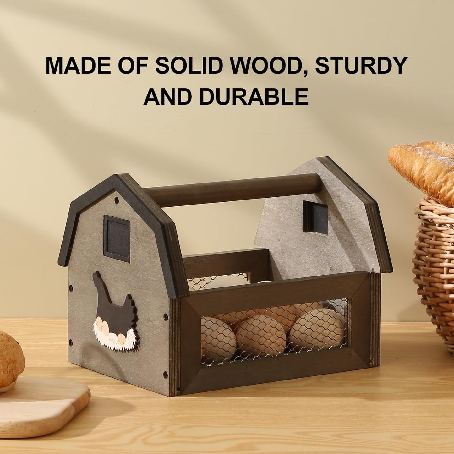 Egg Basket for Gathering Fresh Eggs, Farmhouse Egg Collecting Basket, Wood Chicken Egg Basket, Egg Basket Countertop. （Gray Medium） ZSHLXM