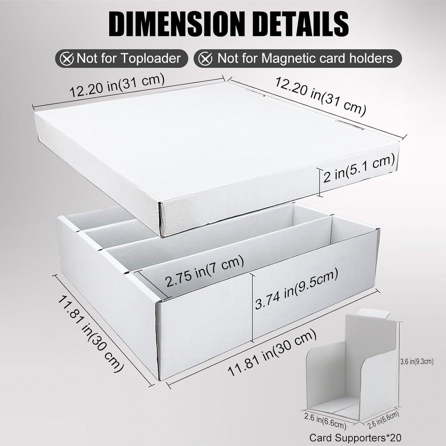 4 Row Trading Card Storage Box, 5 Pack 3200 Count White Cardboard Storage Box with Supporters and Divider for Basketball/MTG/TCG/Sports/Game Cards Organizer and Collection