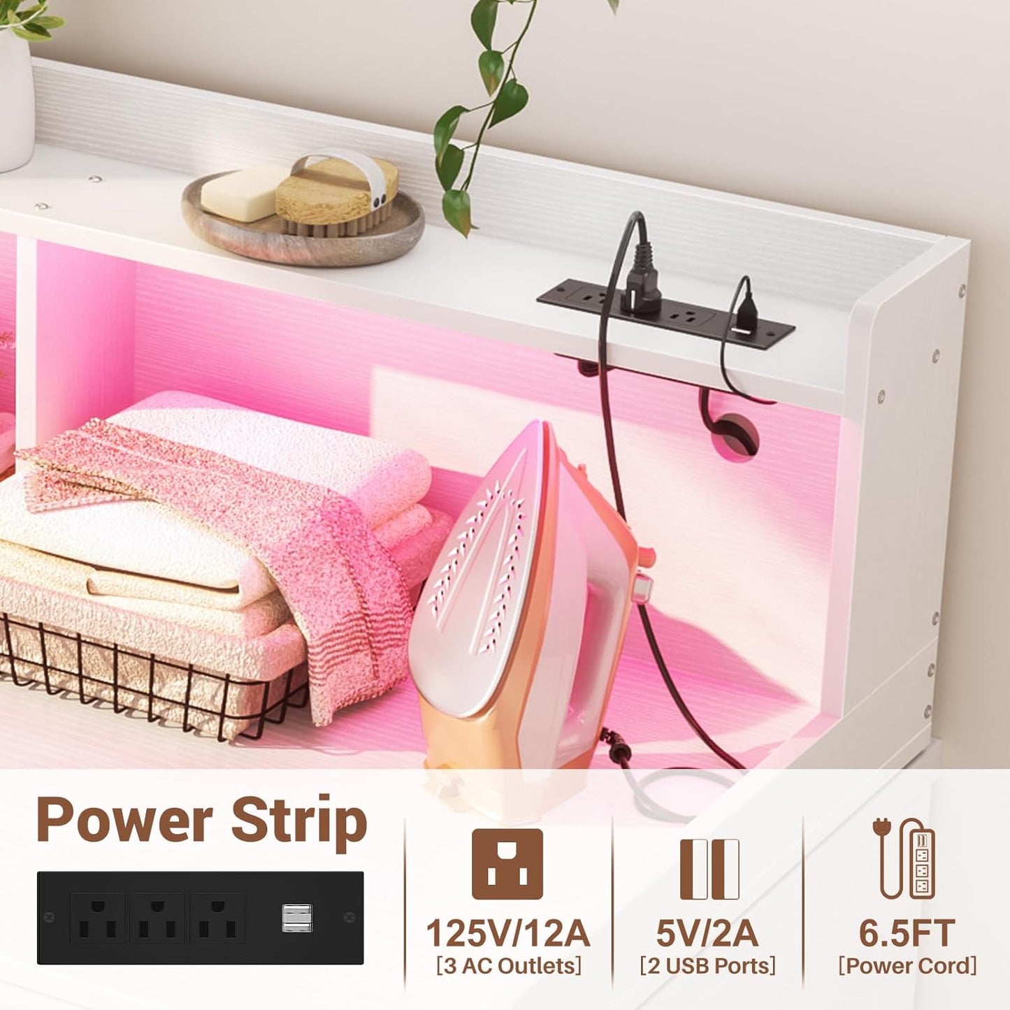 Aheaplus Washer and Dryer Countertop, 2-Tier Laundry Countertop Cover with LED Lights and Power Strip, Large Space Laundry Topper with Shelf for Laundry Room Organization, White