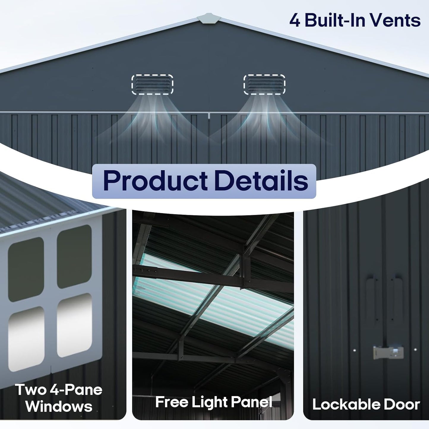 Outdoor Storage Shed 13x20 FT, Sheds & Outdoor Storage Clearance - Metal Garage Shed for Car, Truck, Bike - Backyard Tool House Building with 2 Windows and 2 Translucent Panels