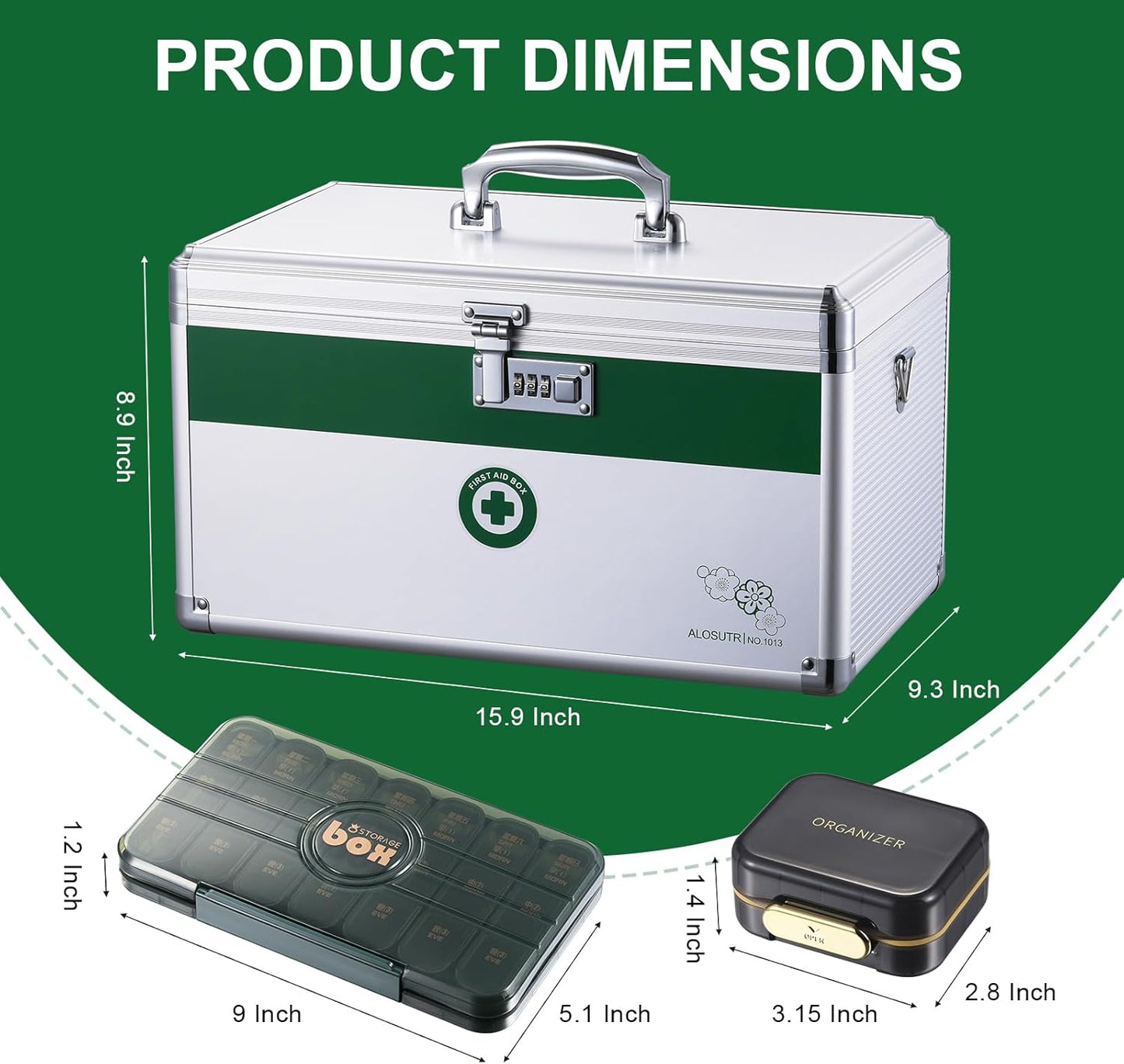 Combination Lock 15.9 x 9.3 x 8.9Inches [Extra Large], Medication Lock Box Security Lock Box, Medical Box Organizer