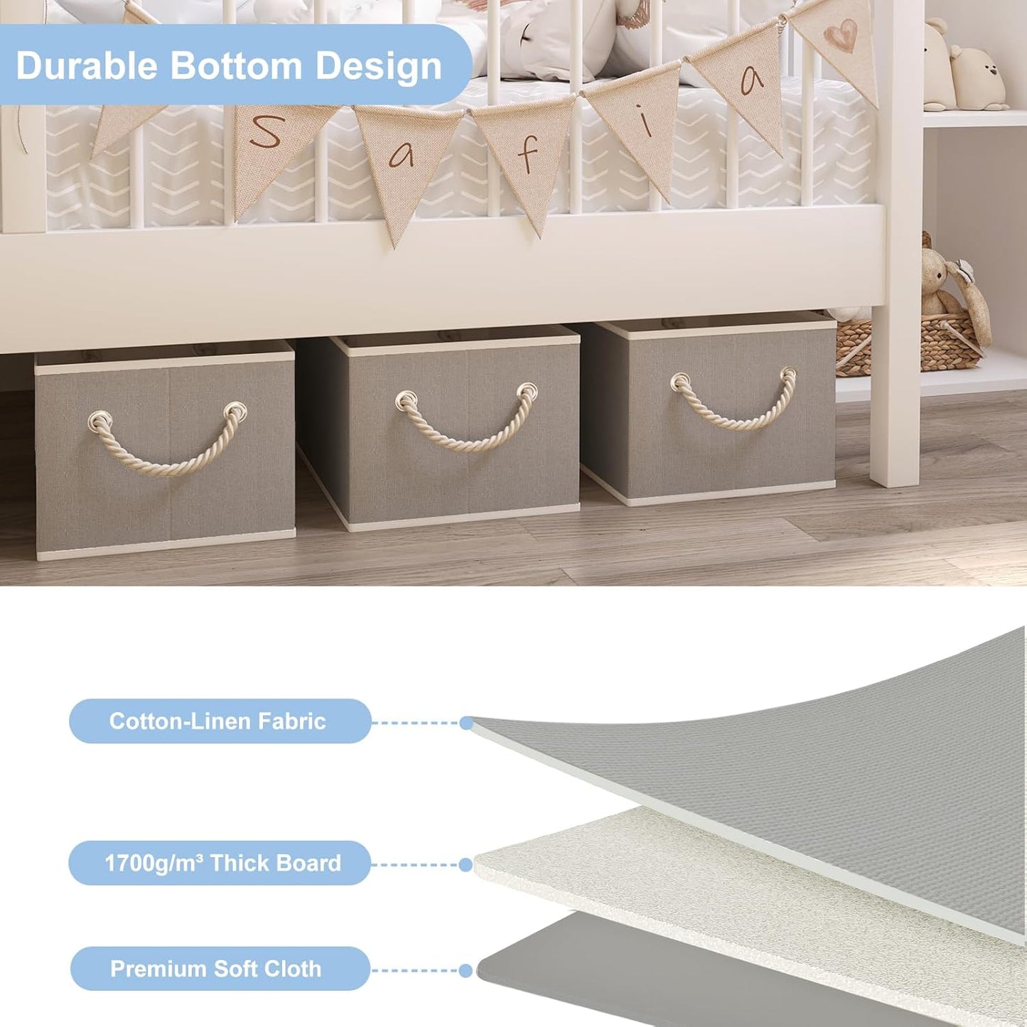Closet Storage Bins, Linen Closet Organizers and Storage Basket for Shelves, Collapsible Shelf Baskets for Organizing Shelves, Bedroom Clothes Basket, Gray, 8 Pack