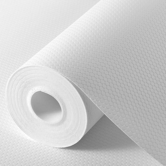 White Shelf Liners for Kitchen Cabinets Non Adhesive Drawer Liner for Bathroom Waterproof Refrigerator Liners for Shelves Fridge Plastic Mats Cabinet Cupboard Liner 23.6 x 236.2 Inches