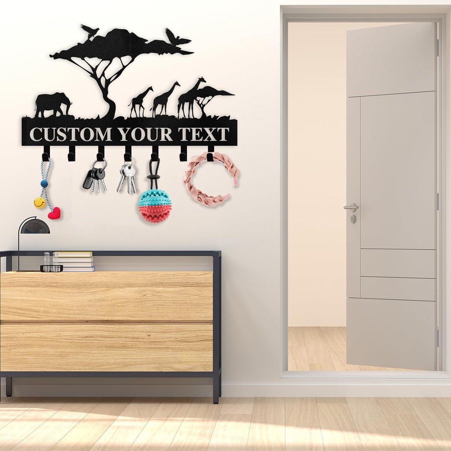 Personalized Key Holder for Wall | Custom Name Metal Cabin Key Hooks | Coat Hook Key Rack Wall Mount | Metal Wall Key Holder | Animal Theme African Art Decor for Living Room Hallway Office